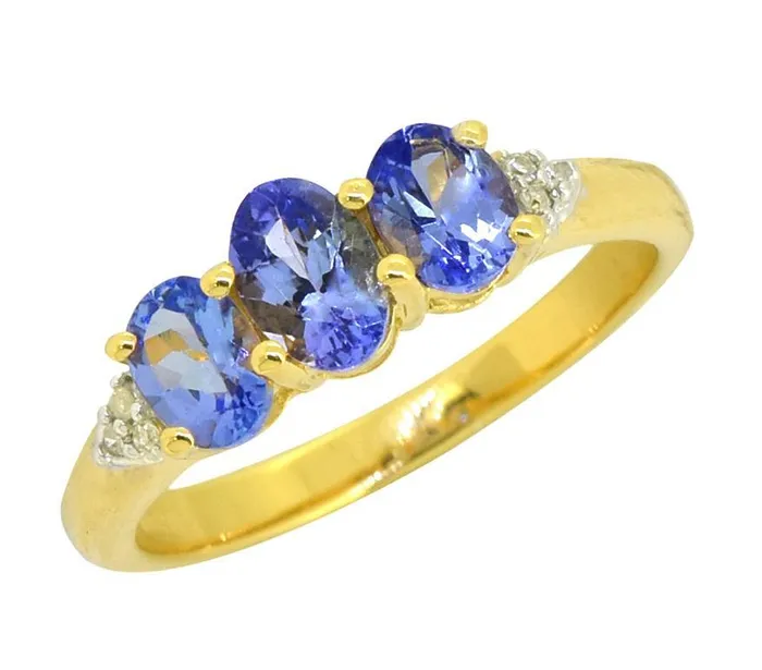 Tanzanite Solid 925 Sterling Silver Gold Plated 3 Stone Ring Jewelry YoTreasure Rings Tanzanite Solid 925 Sterling Silver Gold Plated 3 Stone Ring Jewelry YoTreasure Rings