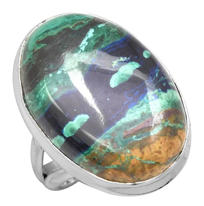 YoTreasure Azurite Malachite 925 Sterling Silver Ring Rings