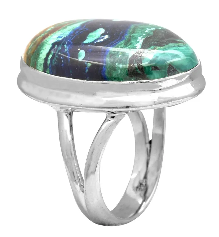 YoTreasure Azurite Malachite 925 Sterling Silver Ring Rings
