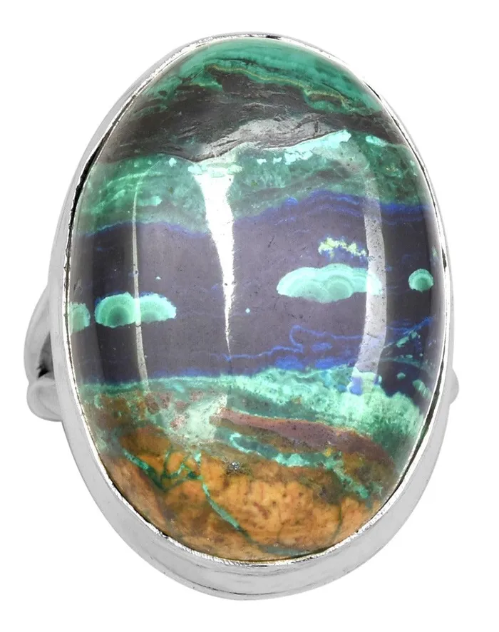 YoTreasure Azurite Malachite 925 Sterling Silver Ring Rings
