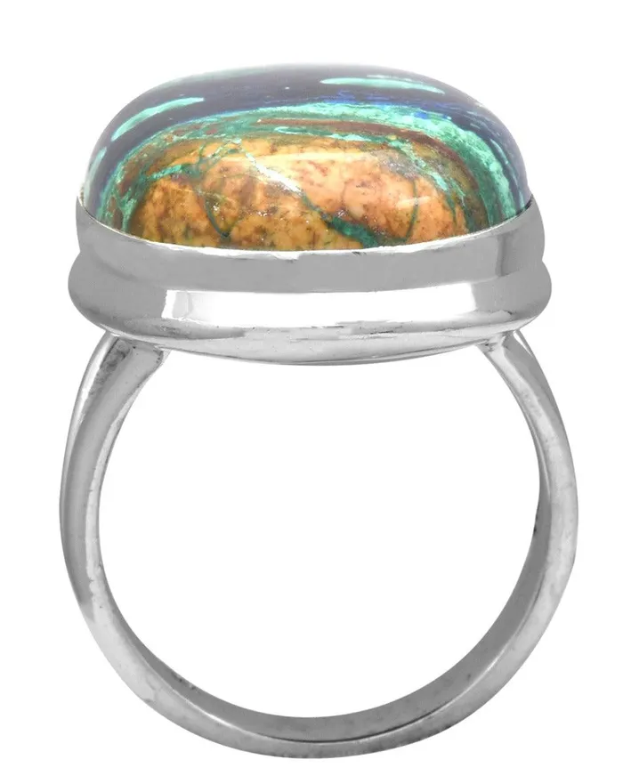 YoTreasure Azurite Malachite 925 Sterling Silver Ring Rings