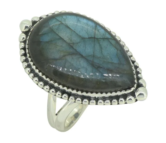 YoTreasure Blue Fire Labradorite Solid 925 Sterling Silver Teardrop Ring Rings YoTreasure Blue Fire Labradorite Solid 925 Sterling Silver Teardrop Ring Rings