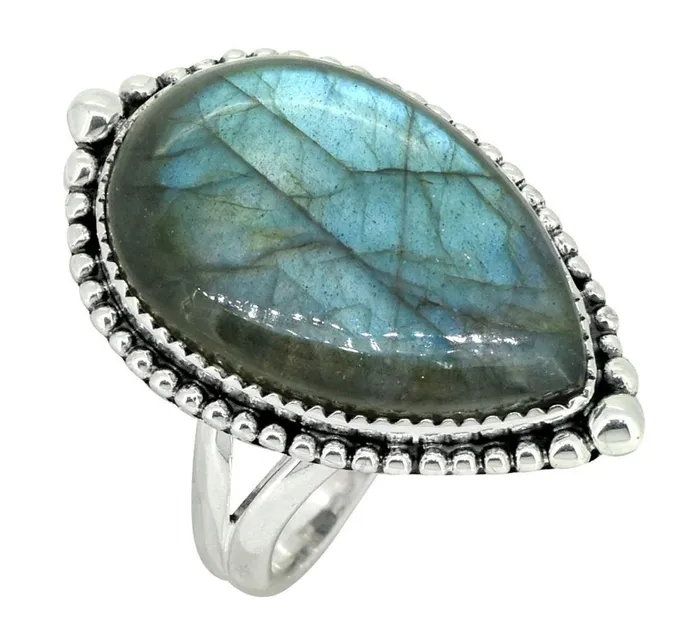 YoTreasure Blue Fire Labradorite Solid 925 Sterling Silver Teardrop Ring Rings