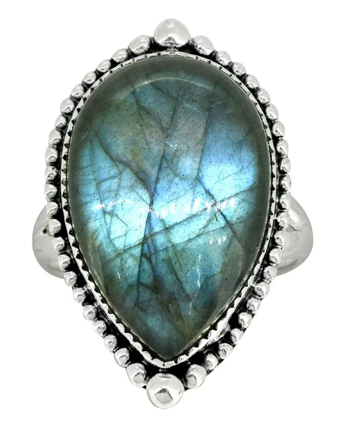 YoTreasure Blue Fire Labradorite Solid 925 Sterling Silver Teardrop Ring Rings