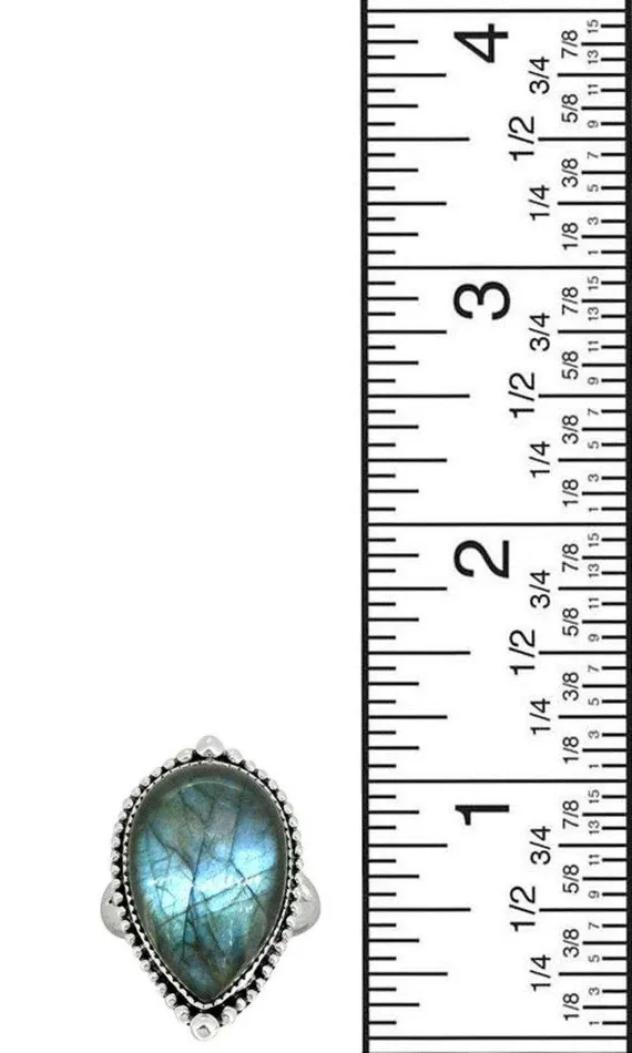 YoTreasure Blue Fire Labradorite Solid 925 Sterling Silver Teardrop Ring Rings