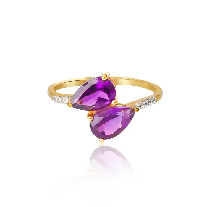 YoTreasure Rings 174 Ct Amethyst White Sapphire 10kt Yellow Gold Engagement Ring Jewelry YoTreasure Rings 174 Ct Amethyst White Sapphire 10kt Yellow Gold Engagement Ring Jewelry