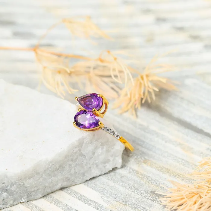 YoTreasure Rings 174 Ct Amethyst White Sapphire 10kt Yellow Gold Engagement Ring Jewelry YoTreasure Rings 174 Ct Amethyst White Sapphire 10kt Yellow Gold Engagement Ring Jewelry