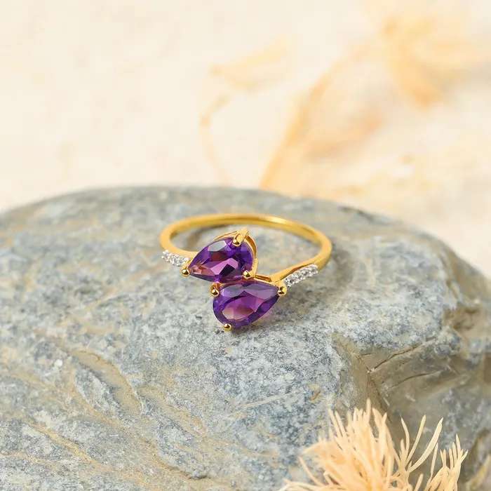 YoTreasure Rings 174 Ct Amethyst White Sapphire 10kt Yellow Gold Engagement Ring Jewelry YoTreasure Rings 174 Ct Amethyst White Sapphire 10kt Yellow Gold Engagement Ring Jewelry