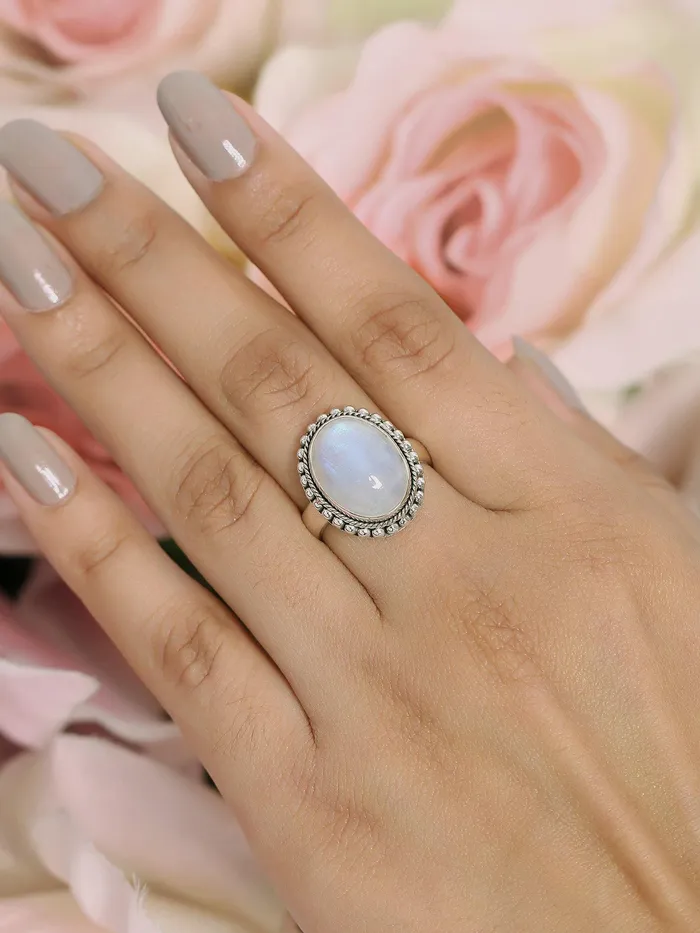 YoTreasure Rings 12x16 MM Rainbow Moonstone Solid 925 Sterling Silver Designer Ring