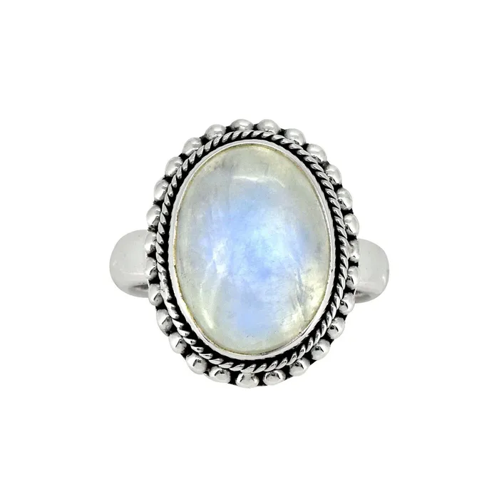 YoTreasure Rings 12x16 MM Rainbow Moonstone Solid 925 Sterling Silver Designer Ring