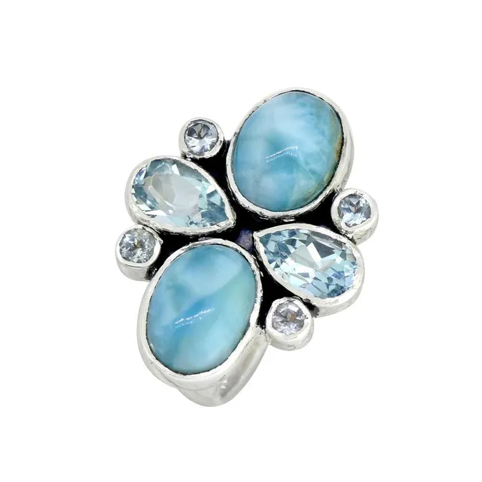 YoTreasure Rings Larimar Blue Topaz Gemstone Ring