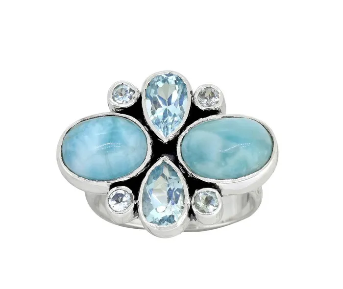 YoTreasure Rings Larimar Blue Topaz Gemstone Ring