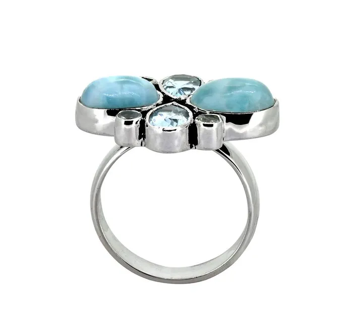 YoTreasure Rings Larimar Blue Topaz Gemstone Ring