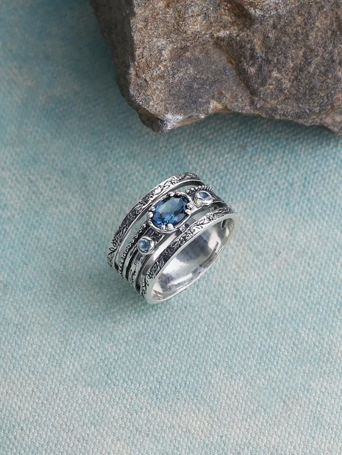 YoTreasure Rings London Blue Topaz Solid 925 Sterling Silver Designer Ring Jewelry YoTreasure Rings London Blue Topaz Solid 925 Sterling Silver Designer Ring Jewelry