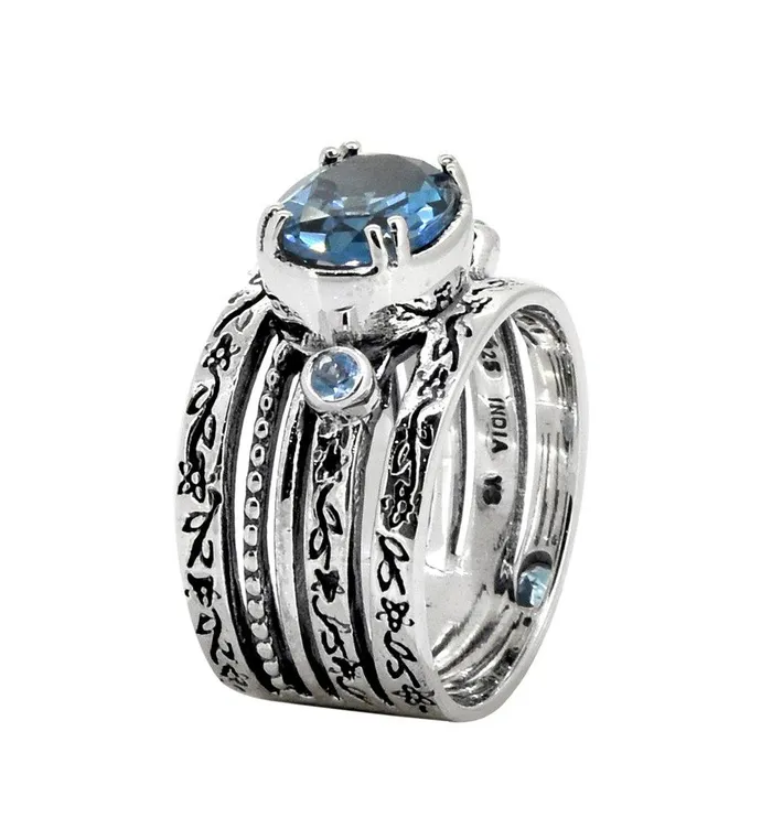 YoTreasure Rings London Blue Topaz Solid 925 Sterling Silver Designer Ring Jewelry