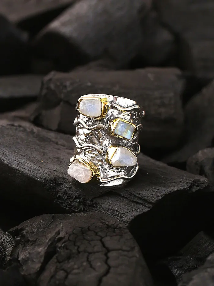YoTreasure Rings Rough Rainbow Moonstone Ring Solid 925 Sterling Silver Brass Gemstone Jewelry YoTreasure Rings Rough Rainbow Moonstone Ring Solid 925 Sterling Silver Brass Gemstone Jewelry