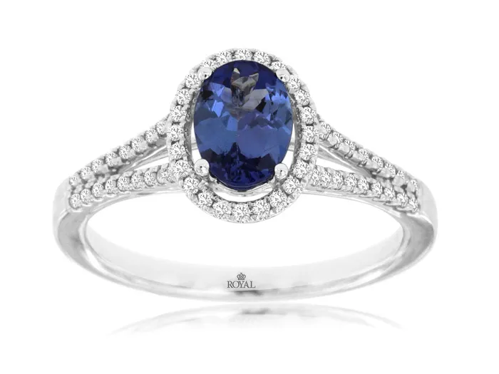 14K White Gold 104ctw Halo Style Tanzanite and Diamond Ring ROYAL JEWELRY MFG INC Rings 14K White Gold 104ctw Halo Style Tanzanite and Diamond Ring ROYAL JEWELRY MFG INC Rings
