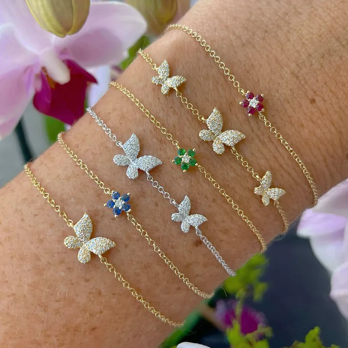 Bracelets Izakov Diamonds Fine Jewelry 14K Gold Micro Pave Diamond Butterfly Duo Bracelet