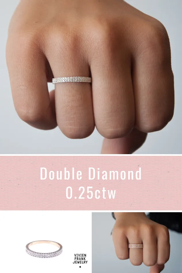 Diamond Double cigar ring in 14k Yellow Gold Vivien Frank Designs Rings