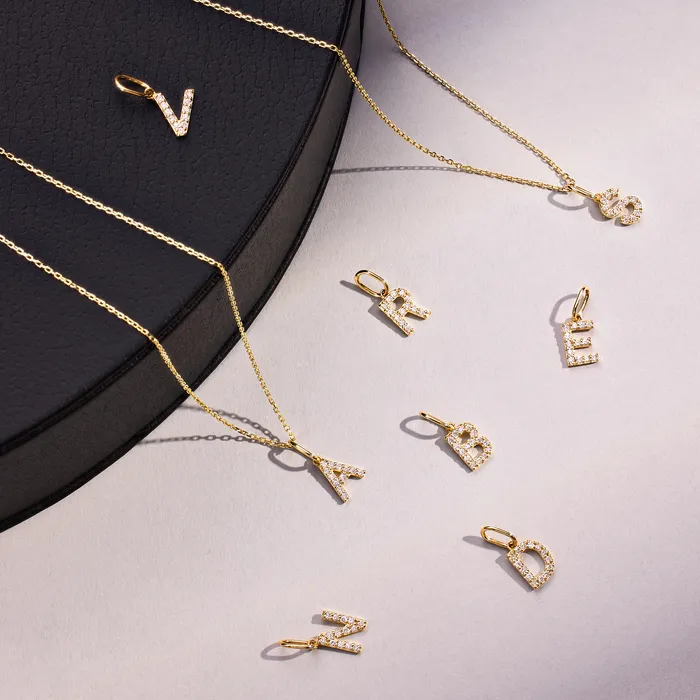 Eline Rosina Charm Necklaces Diamond Initial Charm