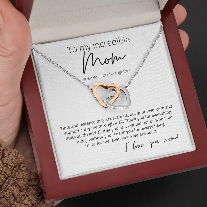 Necklaces ShineOn Fulfillment To My Incredible Mom Even When We Are Apart Interlocking Hearts Pendant Necklace Perfect for Your Long Distance Mom