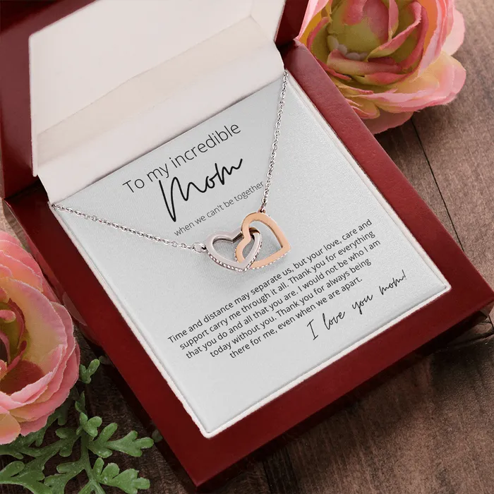 Necklaces ShineOn Fulfillment To My Incredible Mom Even When We Are Apart Interlocking Hearts Pendant Necklace Perfect for Your Long Distance Mom