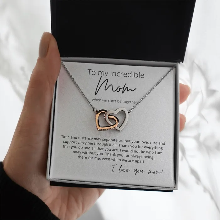 Necklaces ShineOn Fulfillment To My Incredible Mom Even When We Are Apart Interlocking Hearts Pendant Necklace Perfect for Your Long Distance Mom