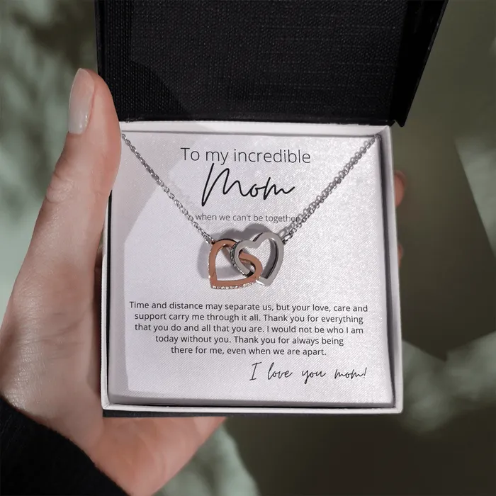 Necklaces ShineOn Fulfillment To My Incredible Mom Even When We Are Apart Interlocking Hearts Pendant Necklace Perfect for Your Long Distance Mom