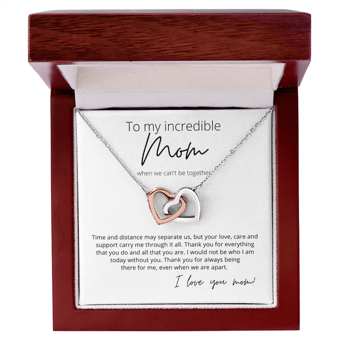Necklaces ShineOn Fulfillment To My Incredible Mom Even When We Are Apart Interlocking Hearts Pendant Necklace Perfect for Your Long Distance Mom