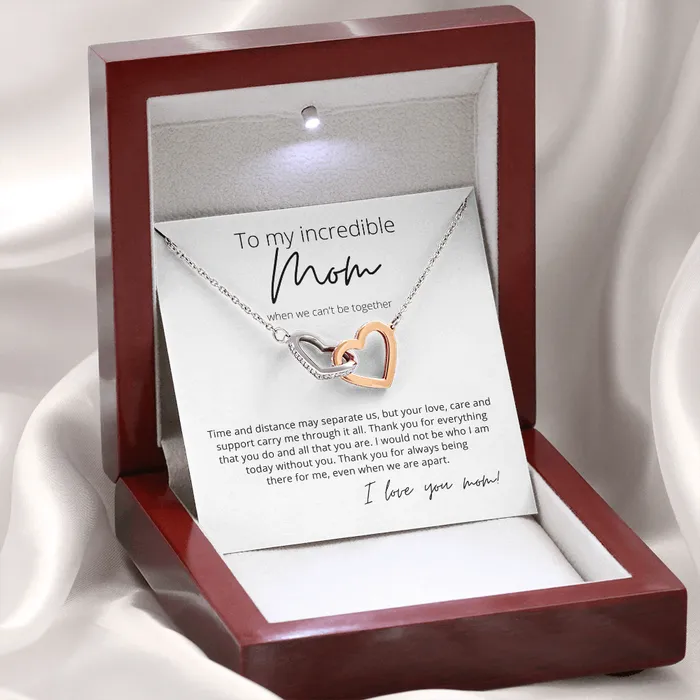 Necklaces ShineOn Fulfillment To My Incredible Mom Even When We Are Apart Interlocking Hearts Pendant Necklace Perfect for Your Long Distance Mom