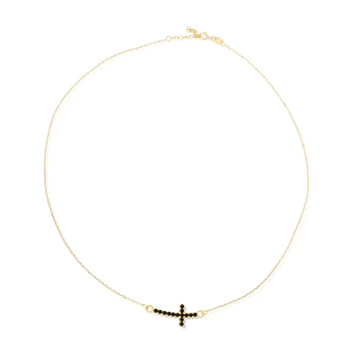 Necklaces Teeda NZ7008 Sideways Curved Cross Charm and Necklace Set
