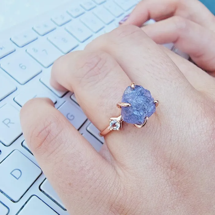 Rings Uniquelan Jewelry Raw Tanzanite Stone Ring