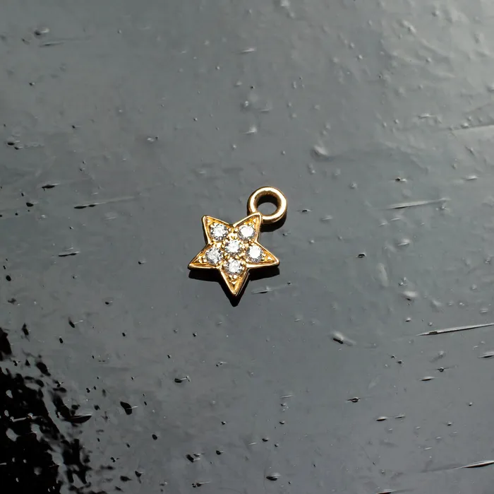 Single Diamond Pav Star Huggie Charm 14K Solid Gold Grayling Charm Necklaces