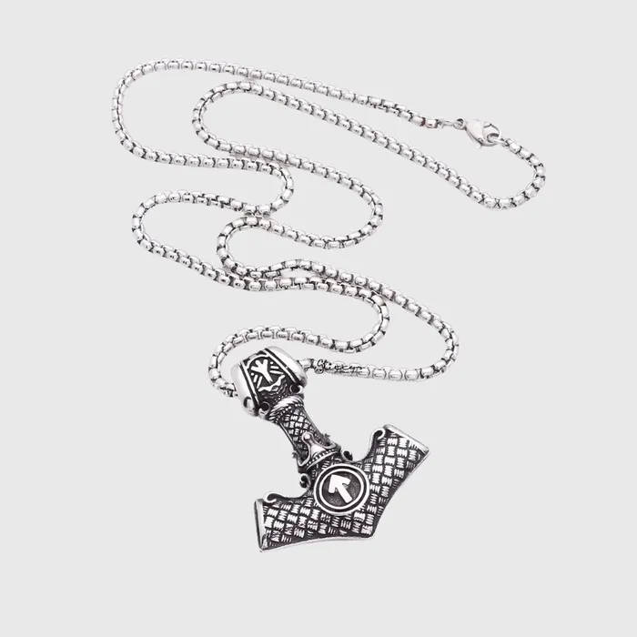 Stainless Steel Thors Hammer Pendant Glitters Necklaces