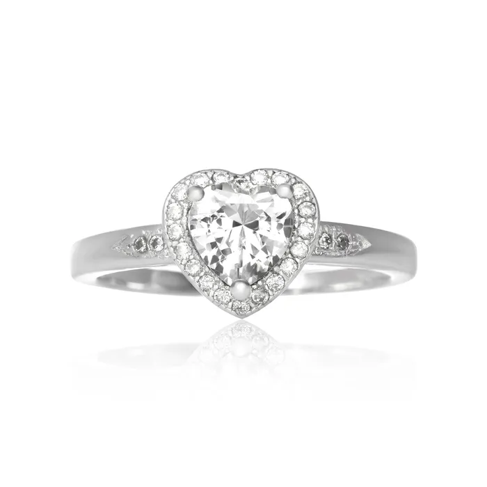 Teeda Rings RZ7161 Halo Heart Cubic Zirconia Ring