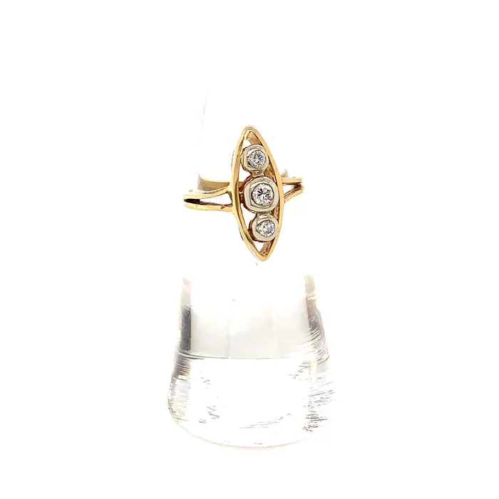 Vintage Magnality Rings NAVETTE 14K YELLOW GOLD DIAMOND VINTAGE RING