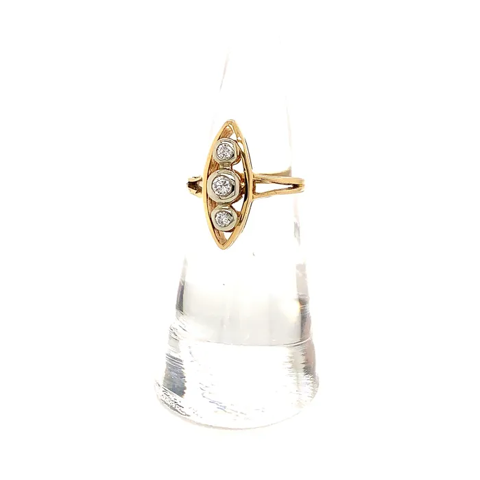 Vintage Magnality Rings NAVETTE 14K YELLOW GOLD DIAMOND VINTAGE RING