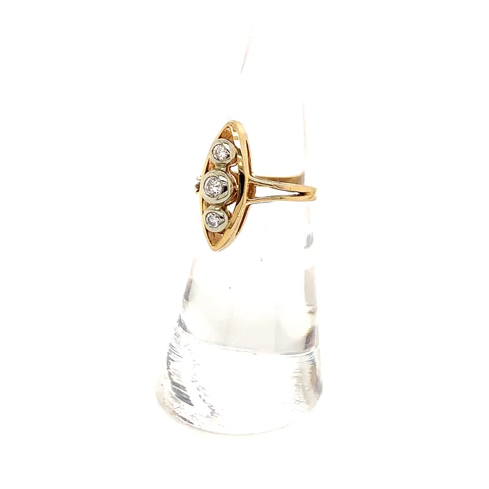 Vintage Magnality Rings NAVETTE 14K YELLOW GOLD DIAMOND VINTAGE RING